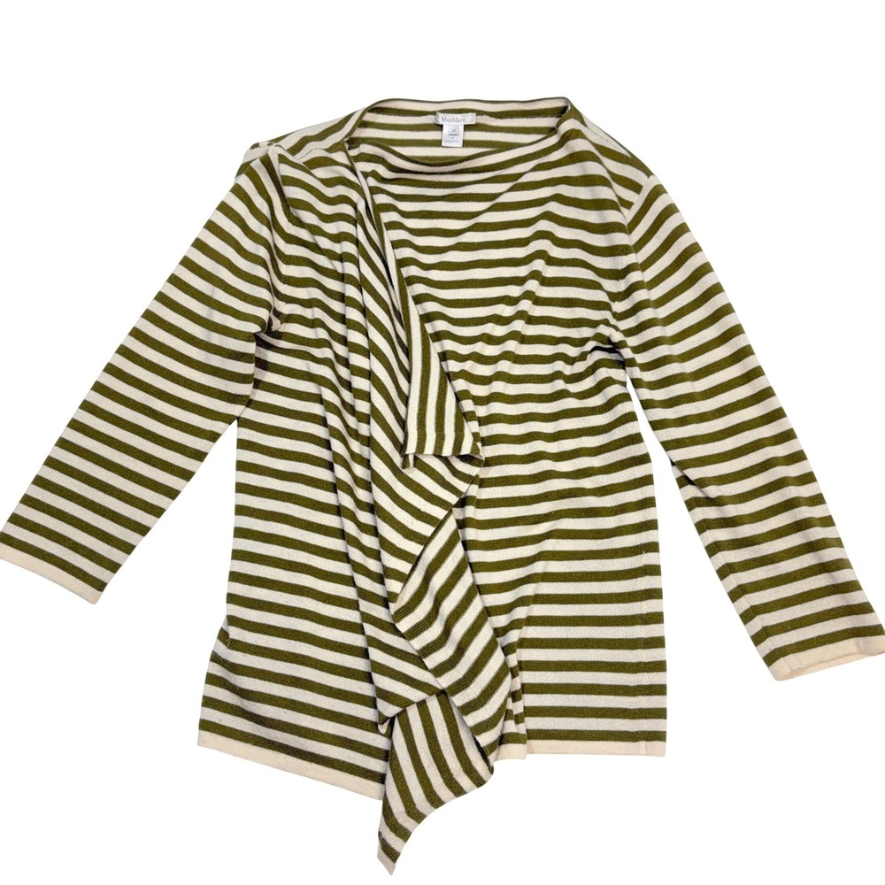 Max Mara Striped Draped Front Cardigan Sweater Olive Beige Size‎ M